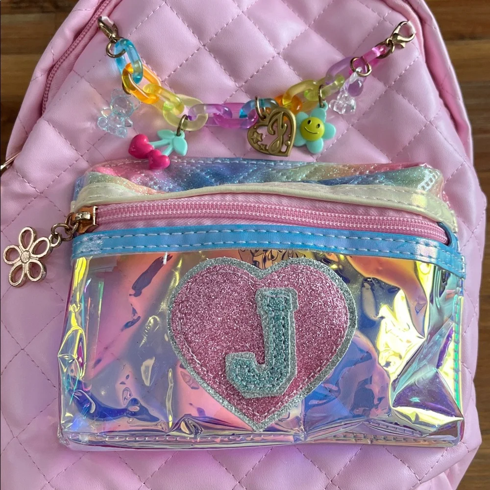 Secret Jouju Initial J Pink Quilted Kids Backpack EUC